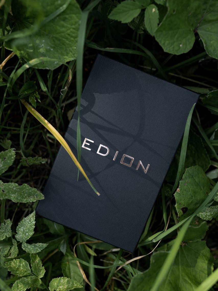 Коробка EDION в зелёной листве